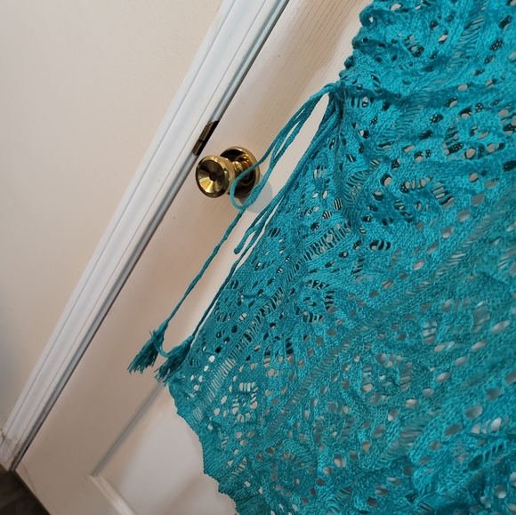 My Boutique Teal Crochet Swim Cover Up Top - Picture 8 of 11